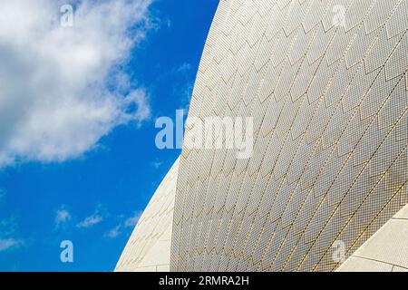 Close up of the vast number of glossy tiles covering the Sydney Opera House, showing the intricate detail of the tiles Stock Photo
