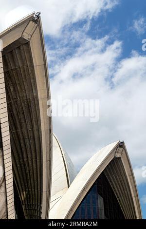 Close up of the arches of the Sydney Opera House, under blue skies on a sunny summer day Stock Photo