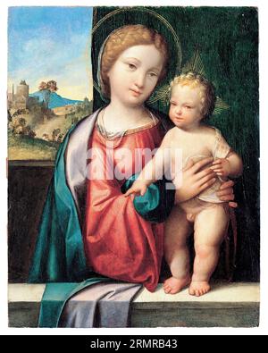 Benvenuto Tisi da Garofalo, Madonna with the Child, painting in oil on wood, 1512-1513 Stock Photo