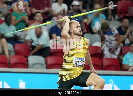 Budapest, Hongrie. 27th Aug, 2023. Julian Weber (GER), Men's Javelin Throw during the World Athletics Championships 2023 on August 27, 2023 at Nemzeti Atletikai Kozpont in Budapest, Hungary - Photo Laurent Lairys/DPPI Credit: DPPI Media/Alamy Live News Stock Photo