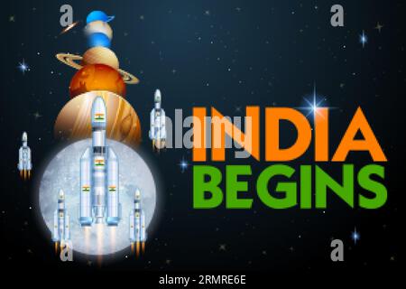 illustration of rocket mission launched by India for lunar exploration mission Stock Vector