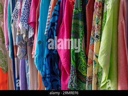 Colorful clothes for sale in the market Stock Photo