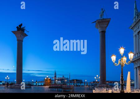 Columns on St. Marks Square in Venice in early morning Stock Photo