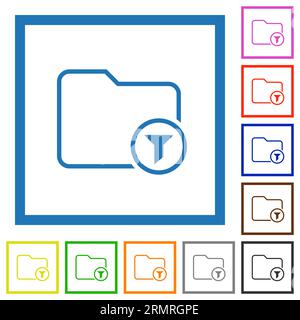 Filter directory outline flat color icons in square frames on white background Stock Vector