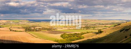 The wonderful views over the east Sussex countryside and the south downs from Kingston Ridge in south east England UK Stock Photo