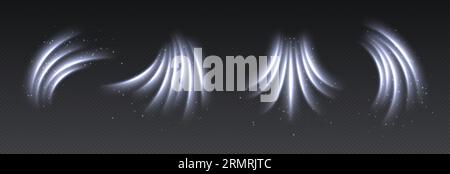 Cold wind with snow, air flow effect, winter freezing swirls, glowing light trails. Stock Vector