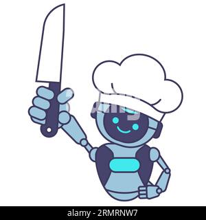 Robot chef holding knife vector illustration. Robot chef mascot illustration Stock Vector