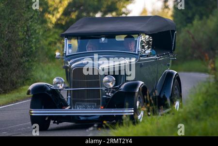 Whittlebury,Northants,UK -Aug 27th 2023: 1931 vintage Ford  car travelling on an English country road Stock Photo