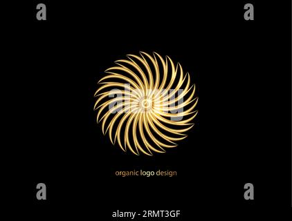 3D seashell nautilus, gold logo. Golden luxury Object with smooth shape. Can be used for advertising, marketing, presentation, card and flyer, jewelry Stock Vector
