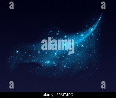 Blue dust cloud with sparkles isolated on dark background. Stock Vector