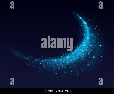 Blue dust cloud with sparkles isolated on dark background. Stock Vector