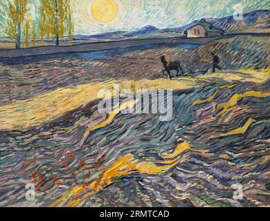 Landscape with Ploughman, Vincent van Gogh, 1889, Stock Photo