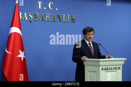 (140829) -- ANKARA, Aug. 29, 2014 -- Turkish Prime Minister Ahmet Davutoglu speaks at a press conference in the Turkish capital Ankara, Aug. 29, 2014. Turkish Prime Minister Ahmet Davutoglu made public his new cabinet line-up on Friday, designating four deputies as Bulent Arinc, Ali Babacan, Yalcin Akdogan and Numan Kurtulmus. ) (djj) TURKEY-ANKARA-NEW PM-CABINET MustafaxKaya PUBLICATIONxNOTxINxCHN   Ankara Aug 29 2014 Turkish Prime Ministers Ahmet  Speaks AT a Press Conference in The Turkish Capital Ankara Aug 29 2014 Turkish Prime Ministers Ahmet  Made Public His New Cabinet Line up ON Frida Stock Photo