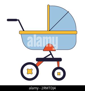 Baby stroller flat line color isolated vector object Stock Vector