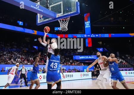 Okinawa, Japan. 30th Aug, 2023. Georgia's Tornike Shengelia (top) competes during the group F first round match between Georgia and Venezuela at the FIBA World Cup 2023 in Okinawa, Japan, Aug. 30, 2023. Credit: Zhang Xiaoyu/Xinhua/Alamy Live News Stock Photo