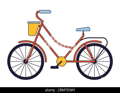 Bicycle with basket flat line color isolated vector object Stock Vector
