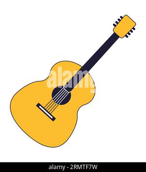 Acoustic guitar musical instrument flat line color isolated vector objec Stock Vector
