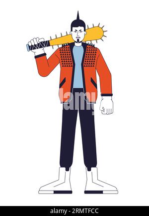 Angry rebel man flat line color vector character Stock Vector