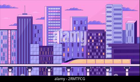 Bullet train night skyscrapers lo fi aesthetic wallpaper Stock Vector