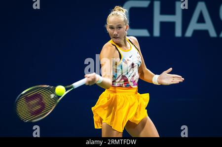 New York, United States, August 29, 2023 Mirra Andreeva of Russia in action during the first round of the 2023 US Open Tennis Championships, Grand Slam tennis tournament on August 28, 2023 at USTA National Tennis Center in New York, United States Stock Photo