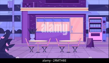 Urban storefront at night lo fi aesthetic wallpaper Stock Vector