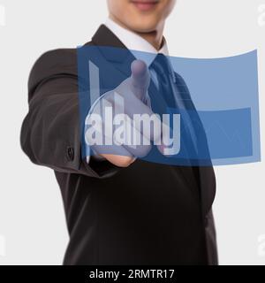 Businessman touching interface virtual screen. Innovation technology. Stock Photo