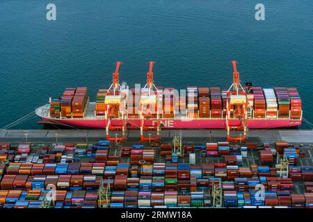 Japanese Container Line Container ship at Tokyo International Container Terminal, Tokyo, Japan ...