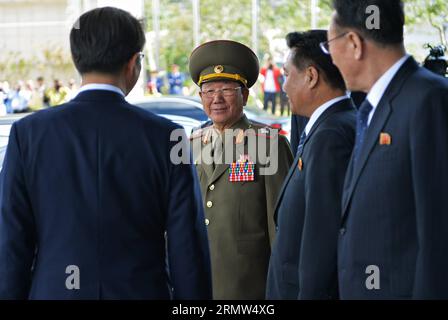 (141004) -- INCHEON, Oct. 4, 2014 -- Hwang Pyong So (2nd L), leader of the Democratic People s Republic of Korea (DPRK), leaves the hotel to meet DPRK athletes in Incheon, South Korea, Oct. 4, 2014. )(mcg) (SP)SOUTH KOREA-INCHEON-17TH ASIAN GAMES-DPRK HIGH-LEVEL OFFICIALS LuxZhe PUBLICATIONxNOTxINxCHN   Incheon OCT 4 2014 Hwang Pyong as 2nd l Leader of The Democratic Celebrities S Republic of Korea DPRK Leaves The Hotel to Meet DPRK Athletes in Incheon South Korea OCT 4 2014 McG SP South Korea Incheon 17th Asian Games DPRK High Level Officials  PUBLICATIONxNOTxINxCHN Stock Photo
