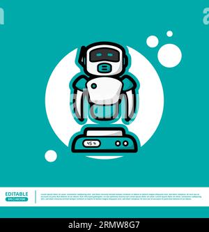 Cute Robot Cartoon Vector Icon Illustration. Science Technology Icon Concept Isolated Premium Vector. Flat Cartoon Style. vector illustration Stock Vector
