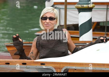 Venice Lido, Italy. 30th Aug, 2023. Malika Ayane arrives at the dock of the Hotel Excelsior on the Lido for the 2023 Venice Film Festival. Credit: SOPA Images Limited/Alamy Live News Stock Photo
