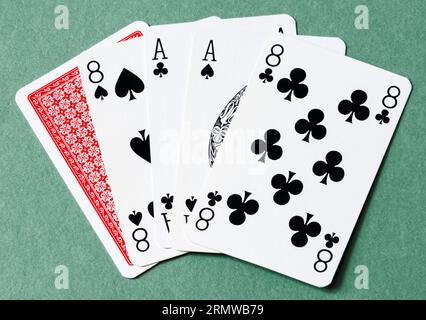 Aces and eights, known as the 'dead man's hand', reputedly the cards that Wild Bill Hickok was holding when he was shot while playing poker in 1876 Stock Photo