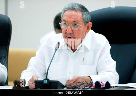 (141020) -- HAVANA, Oct. 20, 2014 -- The Cuban President Raul Castro takes part in the extraordinary Summit of the Bolivarian Alliance for the Peoples of Our America (ALBA) in Havana, Cuba, on Oct. 20, 2014. The summit slated for Monday was organized at requests by Director General of the World Health Organization (WHO) Margaret Chan, and UN Secretary General Ban Ki-moon as part of a global fight against the epidemic. The ALBA, which was founded in 2004, groups together Venezuela, Cuba, Nicaragua, Dominica, Antigua and Barbuda, Saint Lucia, St. Vincent and the Grenadines, Ecuador and Bolivia.M Stock Photo