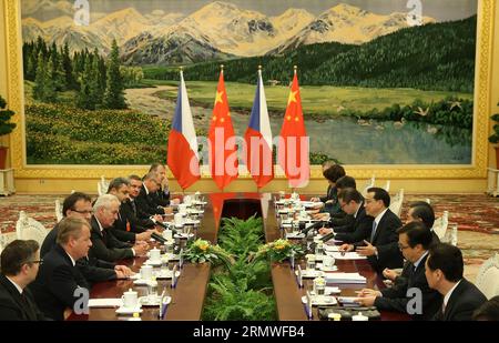 (141027) -- BEIJING, Oct. 27, 2014 -- Chinese Premier Li Keqiang (4th R) meets with Czech President Milos Zeman (4th L) in Beijing, capital of China, Oct. 27, 2014. )(wjq) CHINA-BEIJING-LI KEQIANG-CZECH PRESIDENT-MEETING (CN) PangxXinglei PUBLICATIONxNOTxINxCHN   Beijing OCT 27 2014 Chinese Premier left Keqiang 4th r Meets With Czech President Milos Zeman 4th l in Beijing Capital of China OCT 27 2014  China Beijing left Keqiang Czech President Meeting CN PangxXinglei PUBLICATIONxNOTxINxCHN Stock Photo