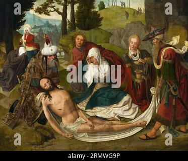 The lamentation over the dead Christ circa 1520 by Master of the Von Groote Adoration Stock Photo