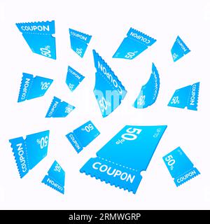 3d vouchers or coupons in different points of view, number of percentage discount, isolated on white background. Black friday banner concept. Promotional icon. 3d vector illustration. Vector illustration Stock Vector