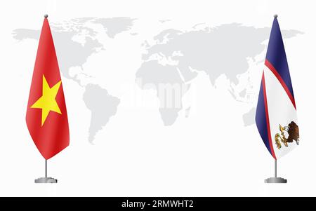 Vietnam and American Samoa flags for official meeting against background of world map. Stock Vector