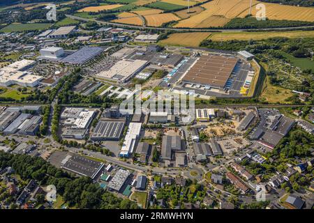 Aerial view, Amazon distribution center, Brauckstraße industrial park, Friedrich-Ebert-Straße industrial park, Rüdinghausen, Witten, Ruhr area, North Stock Photo