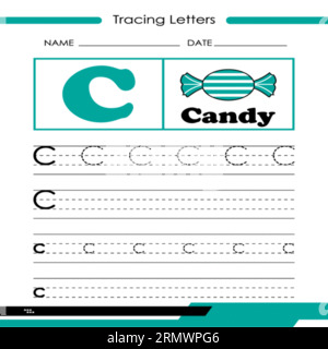 Tracing Letters C, Tracing Letters Vector, Alphabet Letter Design,Alphabet Letter Design, Alphabet Letter illustration, Latter Art, lettering illustra Stock Vector