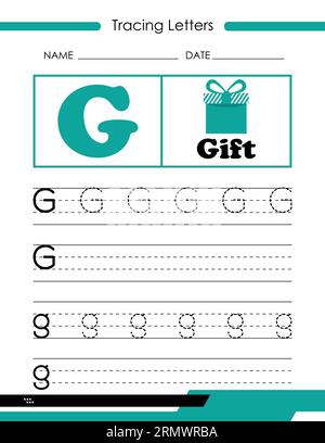 Tracing Letters G, Tracing Letters Vector, Alphabet Letter Design,Alphabet Letter Design, Alphabet Letter illustration, Latter Art, lettering illustra Stock Vector