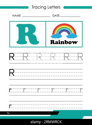 Tracing Letters R, Tracing Letters Vector, Alphabet Letter Design,Alphabet Letter Design, Alphabet Letter illustration, Latter Art, lettering illustra Stock Vector
