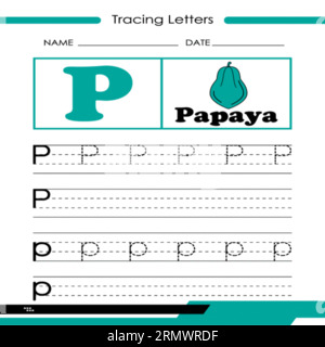 Tracing Letters P, Tracing Letters Vector, Alphabet Letter Design,Alphabet Letter Design, Alphabet Letter illustration, Latter Art, lettering illustra Stock Vector