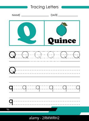 Tracing Letters Q, Tracing Letters Vector, Alphabet Letter Design,Alphabet Letter Design, Alphabet Letter illustration, Latter Art, lettering illustra Stock Vector