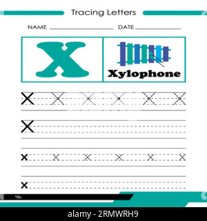 Tracing Letters X, Tracing Letters Vector, Alphabet Letter Design,Alphabet Letter Design, Alphabet Letter illustration, Latter Art, lettering illustra Stock Vector