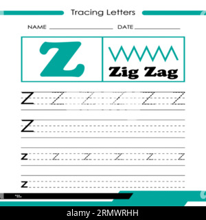 Tracing Letters Z, Tracing Letters Vector, Alphabet Letter Design,Alphabet Letter Design, Alphabet Letter illustration, Latter Art, lettering illustra Stock Vector