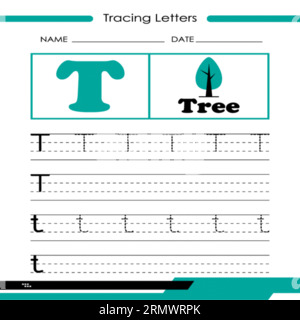 Tracing Letters T, Tracing Letters Vector, Alphabet Letter Design,Alphabet Letter Design, Alphabet Letter illustration, Latter Art, lettering illustra Stock Vector