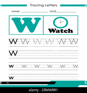 Tracing Letters W, Tracing Letters Vector, Alphabet Letter Design,Alphabet Letter Design, Alphabet Letter illustration, Latter Art, lettering illustra Stock Vector