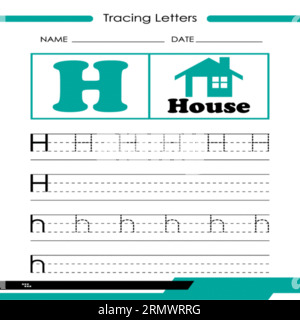 Tracing Letters H, Tracing Letters Vector, Alphabet Letter Design,Alphabet Letter Design, Alphabet Letter illustration, Latter Art, lettering illustra Stock Vector