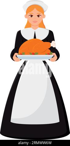Isolated cute girl pilgrim character Vector Stock Vector
