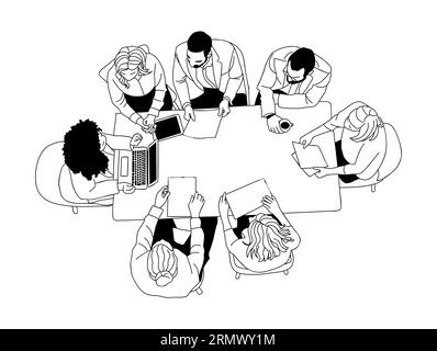 Business team members working together top view.  Stock Vector