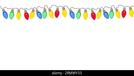 Christmas lights border colorful vector on white. Stock Vector